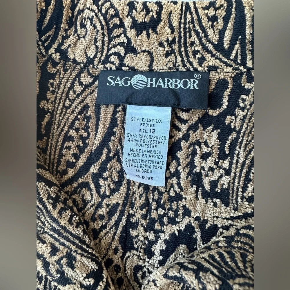 Sag Harbor Brown Black Paisley Unique Woven Textured Button Up Shirt Women’s 12 - Picture 2 of 8